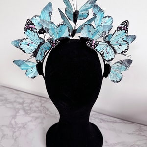Blue Butterfly Fascinator, Blue Monarch Butterfly Headband, Aqua Butterfly Derby Crown Hat image 4