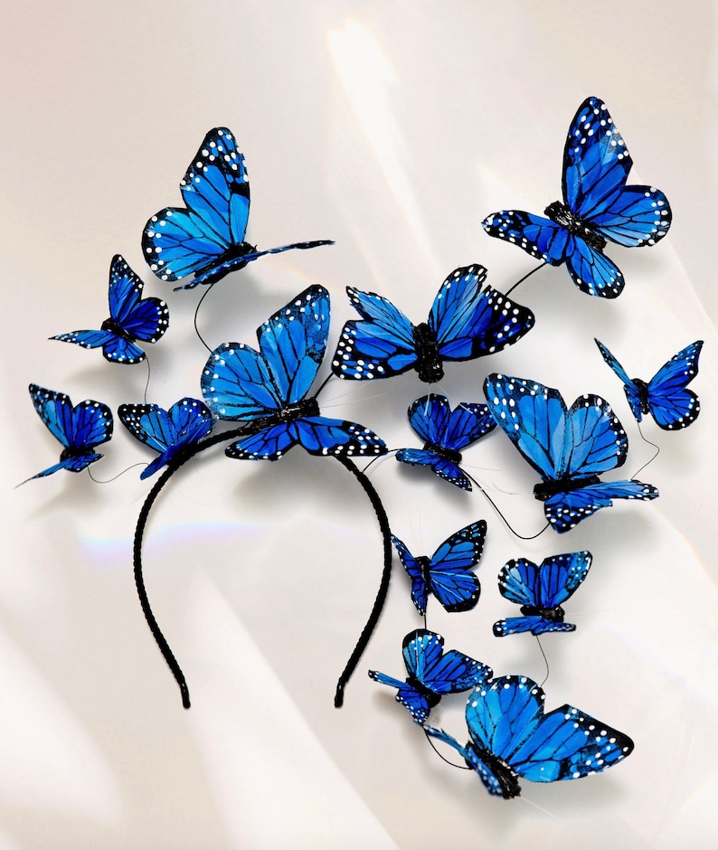 Wild Blue Yonder Butterfly Fascinator, Derby Hat, Spring Garden Party Accessory image 2