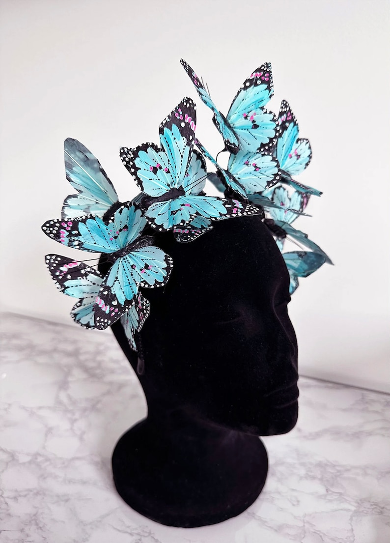 White Butterfly Fascinator, White Monarch Butterfly Headband, Butterfly Derby Crown Hat image 8
