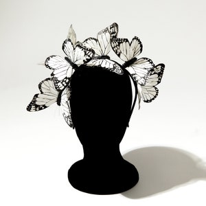 White Butterfly Fascinator, White Monarch Butterfly Headband, Butterfly Derby Crown Hat image 5