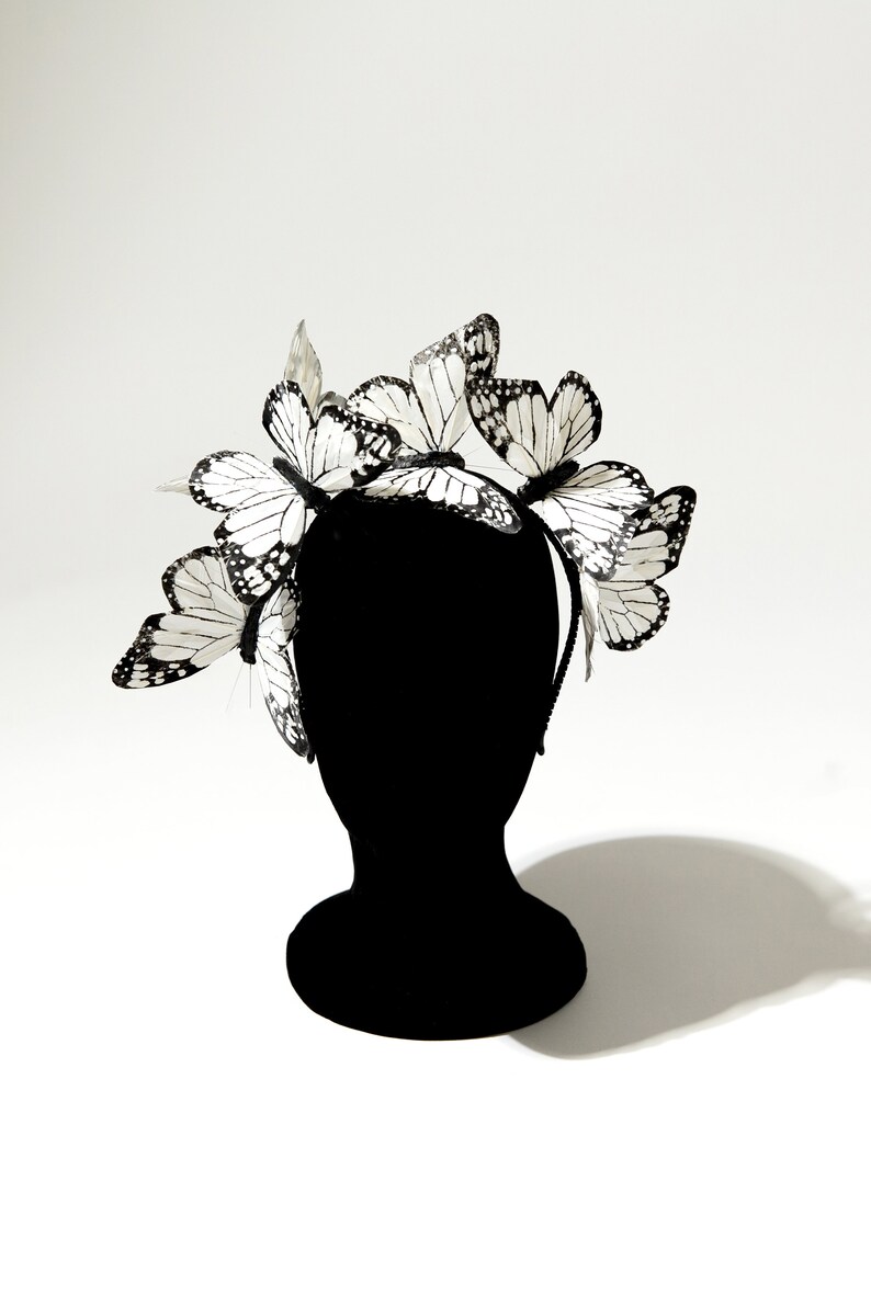 White Butterfly Fascinator, White Monarch Butterfly Headband, Butterfly Derby Crown Hat image 5