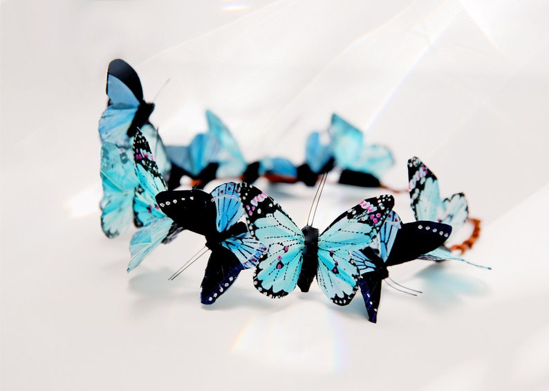 Aquamarine Dream Butterfly Crown, Butterfly Fascinator, Derby Hat Accessory image 2