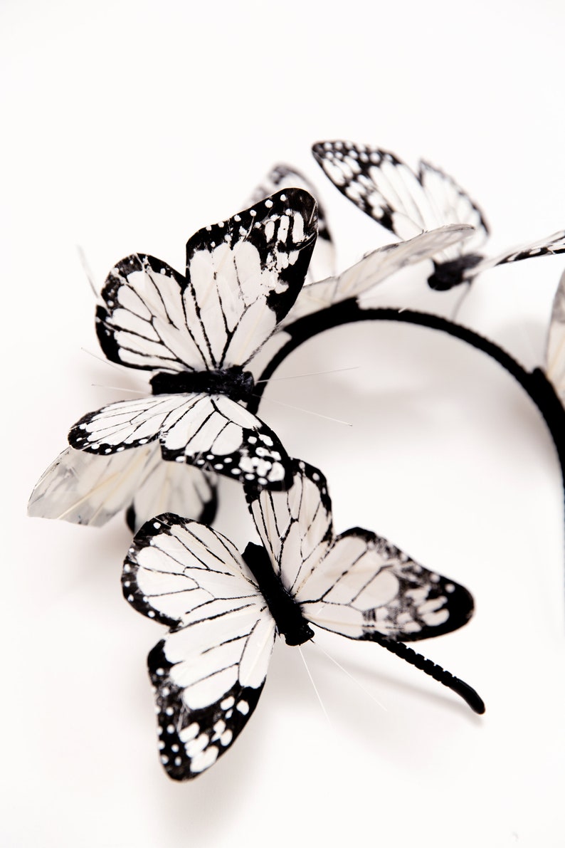 White Butterfly Fascinator, White Monarch Butterfly Headband, Butterfly Derby Crown Hat image 3