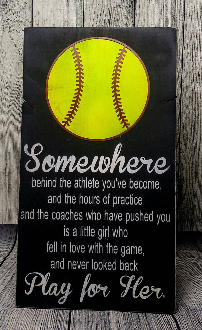 Play For Her Softball Bedroom Decor Wooden Sign Player Gift Wall Hanging Sports Themed Bedroom Decorations Team Gift Coach Appreciation