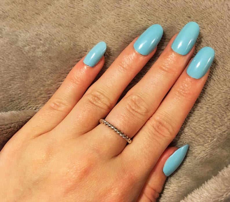 Sky Blue False Nails Hand Painted Fake Stick on Nails Etsy