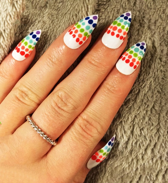 Rainbow Polka Dot False Nails Set of 20 Pretty Fake Press on | Etsy