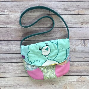 Handmade Care Bear Patchwork Crossbody Bag, Upcycled Vintage Fabric Handbag