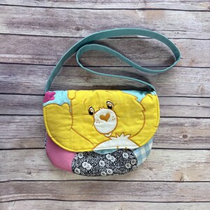 Handmade Care Bear Patchwork Crossbody Bag, Upcycled Vintage Fabric Handbag