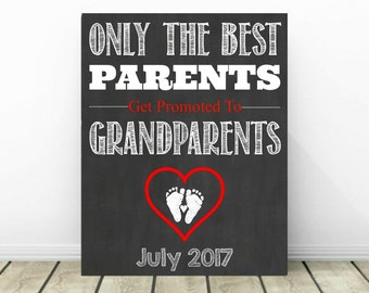 Only The Best Parents Get Promoted To Grandparents, Pregnancy Reveal, Baby Announcement, Chalkboard, Reveal To Parents, New Grandparents