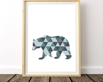 Geometrischer Bär, Mama Bär Druck, Geometrischer Bär Kunst, geometrische Tierdrucke für Kinderzimmer, Waldkinderzimmer Druckbar, Geometrisches Poster