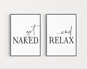 Set of 2 Bathroom Digital Downloads, Get Naked and Relax, Bathroom Prints Set, Instant Download, Printable Files, Funny Bathroom Prints