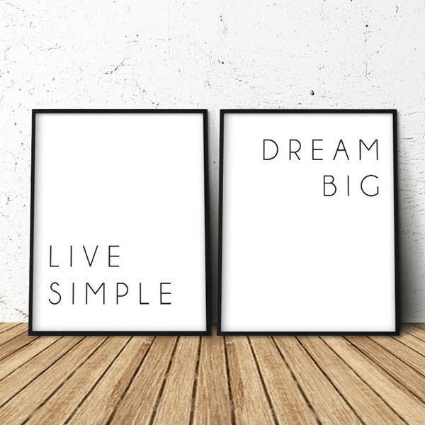 Art Print Above Bed, Dream Big, Art Above the Bed, Set of 2 Prints, Dorm Room, Above Bed Signs, Above Bed Decor, Items Most Sold