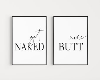 Set of 2 Bathroom Prints, Digital Download, Bathroom Wall Art, Bathroom Sign Wall Art, Get Naked, Nice Butt