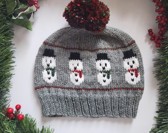 Schneemann Beanie, Schnee Ort wie Zuhause, Weihnachten Beanie Mütze Strickmuster, PDF stricken, wie man Beanie strickt, Colorwork Stricken