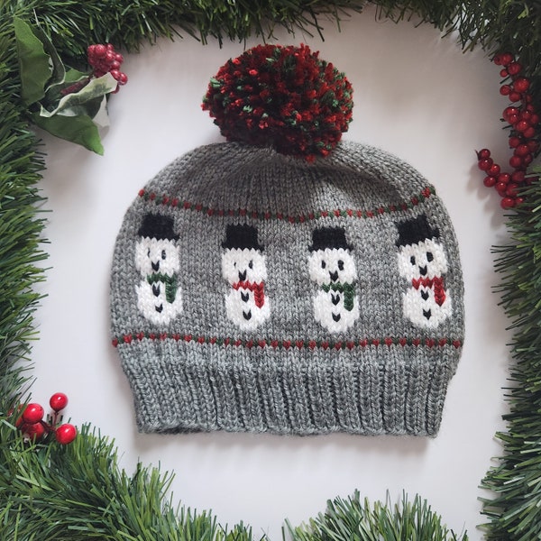 Snowman Beanie, Snow Place Like Home, Christmas Beanie Hat Knitting Pattern, Knitting PDF, How To Knit Beanie, Colorwork Knitting