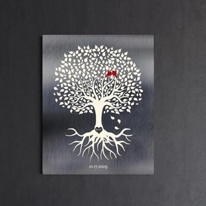 10 Year Anniversary Gift, Tin Anniversary, His and Her, Minimal, 10th Anniversary, Family Tree of Life, Roots, Personalized Metal Print 1210