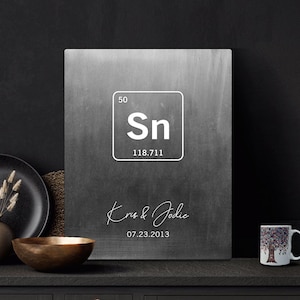 Personalized Tin Gift, 10 Year Anniversary Gift for Husband, Tin Element Symbol, Chemist, Engineer, Couple Gift 10 Years, Metal Plaque 1915