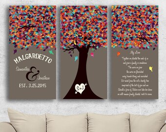 2 Year Anniversary, Canvas Wall Art, Cotton Anniversary, Couple Gift, Colorful Spring Tree, Living Room Art, Personalized, 2nd Cotton 1803
