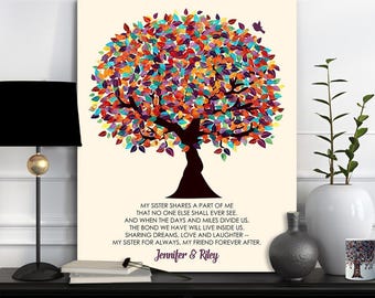 Wedding Gift for Sister, Personalized, Sister Poem, Bridesmaid Gift, Wedding, Twins, Personalized, Colorful Tree, Canvas, Metal Plaque 1166