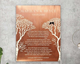 Two Trees on Copper 7th Anniversary Gift Love Poem Copper Anniversary Gift Copper Gift for Wife Personalized Canvas Paper or Metal 1302