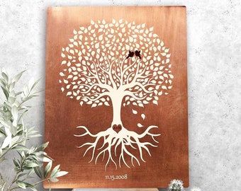 7th Year Anniversary Gift, Copper Anniversary Present, Tree with Roots, Minimalist Couple, 7 year Anniversary, 22, Personalized Plaque 1196