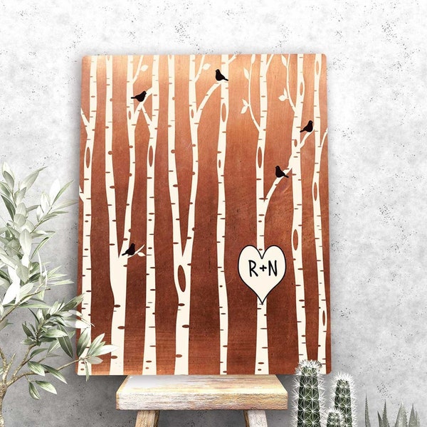 7 Year Anniversary Gift for Him Copper Anniversary Gifts Birch Trees Gift For Her Personalized Canvas Paper or Metal Print Plaque 1428
