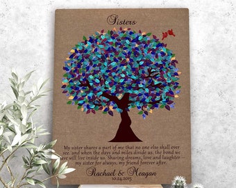 Gift For Sister Sister Poem Gift Twin Sisters Gift Peacock Burlap Sister Wedding Gift Personalized Canvas Paper or Metal Print 1195