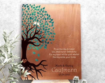 Engagement Gift for Him or Her Turquoise Tree on Copper Gift for Couple Fiance or Girlfriend Gift Personalized Canvas Paper Metal 1455