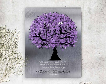 Purple Tree on Tin 10th Anniversary Gift for Wife Tin Gift for Her Loved You Then Love You Still Personalized Canvas Paper Metal 1480