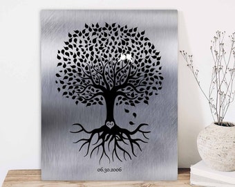 Tin Anniversary 10th Anniversary Gift for Her Family Tree Roots on Tin 10 Year Anniversary Gift for Him Personalized Canvas or Metal 1372