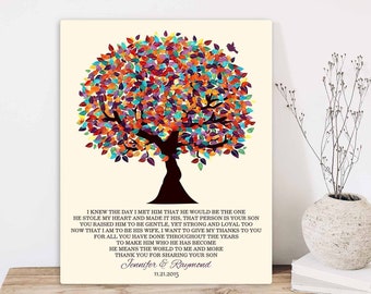 Mother of Groom Gift Wedding Gift for Parents of Groom Rehearsal Dinner Gift Colorful Tree Personalized Canvas Paper Metal Print 1167