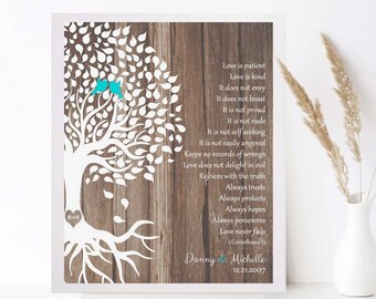 Corinthians on Wood 5th Anniversary Gift for Husband Wife Tree of Life Wedding Gift Wood Anniversary Love is Patient Canvas or Tin 1725