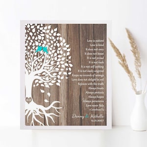 Corinthians on Wood 5th Anniversary Gift for Husband Wife Tree of Life Wedding Gift Wood Anniversary Love is Patient Canvas or Tin 1725 image 1