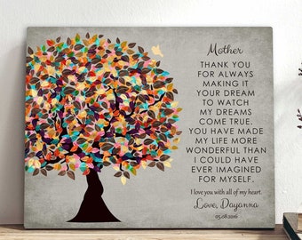 Thoughtful Gift for Mom Mother's Day Gift Gift From Mother's Birthday Colorful Tree on Taupe Personalized Canvas Paper or Metal 1314