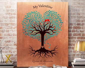 7th Anniversary Gift 9th Copper Anniversary Valentine Heart Shape Tree Turquoise Copper Gift Personalized Canvas Paper Metal Print 1814