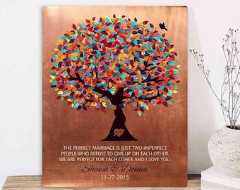 7th Anniversary Gift, Copper Anniversary Gift for Wife, Personalized Gift for Her, Colorful Spring Tree, Perfect Marriage, Metal Plaque 1171