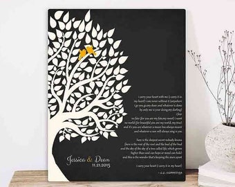 Personalized Anniversary Gift for Wife 1st 2nd or 10th Modern Wedding Gift for Couples Carry Your Heart Canvas Metal or Tin Sign 1133