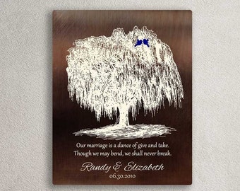 Willow Gift, 9 Year, Anniversary Couple Gift, Gift for Husband Wife, Bronze Anniversary, 9 Year Anniversary, 8th, Metal Plaque, Canvas 1380