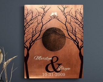 7 Year Anniversary, Copper Anniversary Gift, Metal Anniversary Plaque, Full Moon, Bare Trees, Couple Gift, Wedding, Personalized Plaque 1307