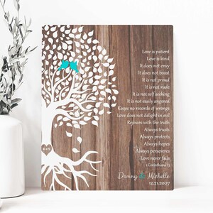 Corinthians on Wood 5th Anniversary Gift for Husband Wife Tree of Life Wedding Gift Wood Anniversary Love is Patient Canvas or Tin 1725 image 10