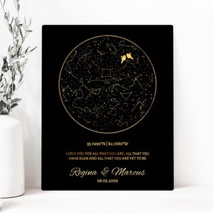 Star Map on Tin Black and Gold 50th Anniversary Gift Parents Golden Anniversary Night Sky Print Personalized Canvas Paper Metal 1760