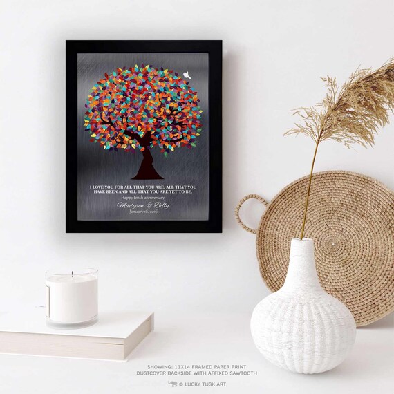 Anniversary Gift on Tin 10 Year Anniversary Gifts for Him Colorful Tree  Gift for Husband Personalized Canvas Paper or Metal Print 1294 