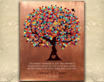 7 Year Anniversary Gift Metal Print Faux Copper Multi Color Tree Personalized Wedding Poem Keepsake Custom Plaque Metal Wall Art Print #1171