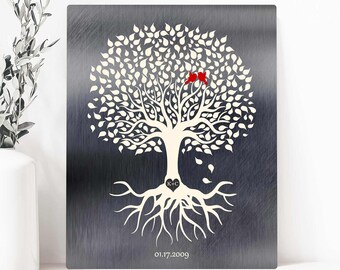 Family Tree with Roots on Tin 10 Year Anniversary Gift for Husband Tin Gift for Wife Minimalist Personalized Anniversary Canvas or Metal Art