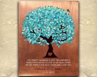 7 Year Anniversary, Copper Gift, Turquoise Tree, Personalized Gift, Perfect Marriage, Custom Aluminum Metal, Paper, Canvas Art Print 1172