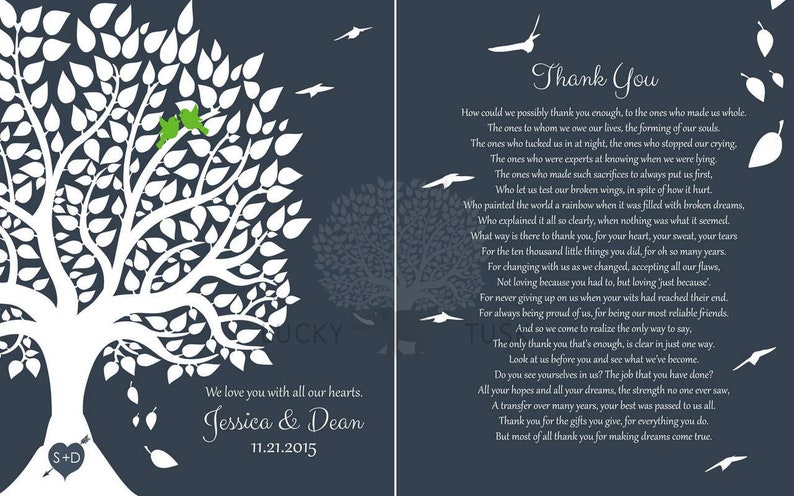 2 Piece Set Personalized Gift Thank You Poem Gift For Parents Wedding Day Gift Gift For Mom And Dad Custom Art Print LT-1161 image 5