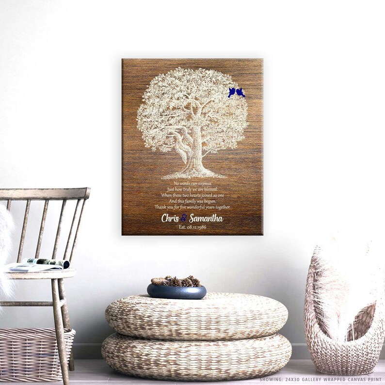 5 Year Anniversary Love Poem 5th Anniversary Gift Oak Tree Faux Wood Personalized Gift Custom Art Print on Paper Canvas or Metal 1369 image 7