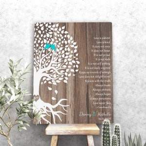 Corinthians on Wood 5th Anniversary Gift for Husband Wife Tree of Life Wedding Gift Wood Anniversary Love is Patient Canvas or Tin 1725 image 9