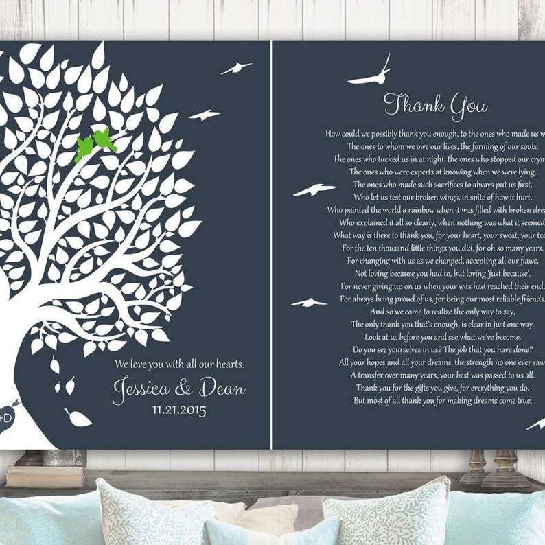 2 Piece Set Personalized Gift Thank You Poem Gift For Parents Wedding Day Gift Gift For Mom And Dad Custom Art Print LT-1161 image 4