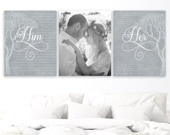3 Piece Canvas Set, Renew Your Vows, Photo on Canvas, 2 Year Anniversary, Cotton Anniversary, Wedding Vows, Song Lyrics, His and Hers Canvas